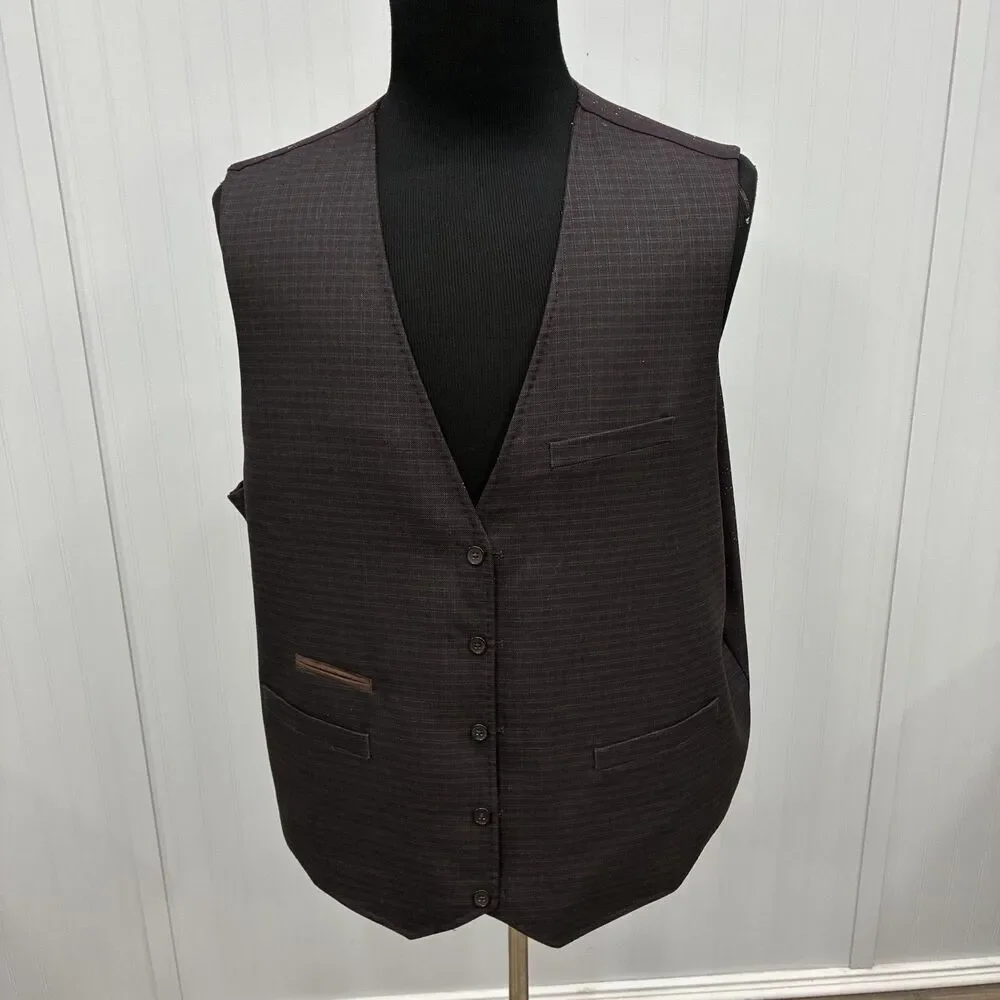 Oak Hill Men's 2XL Purple Solid / Plaid Reversible Button-Front Vest Waistcoat